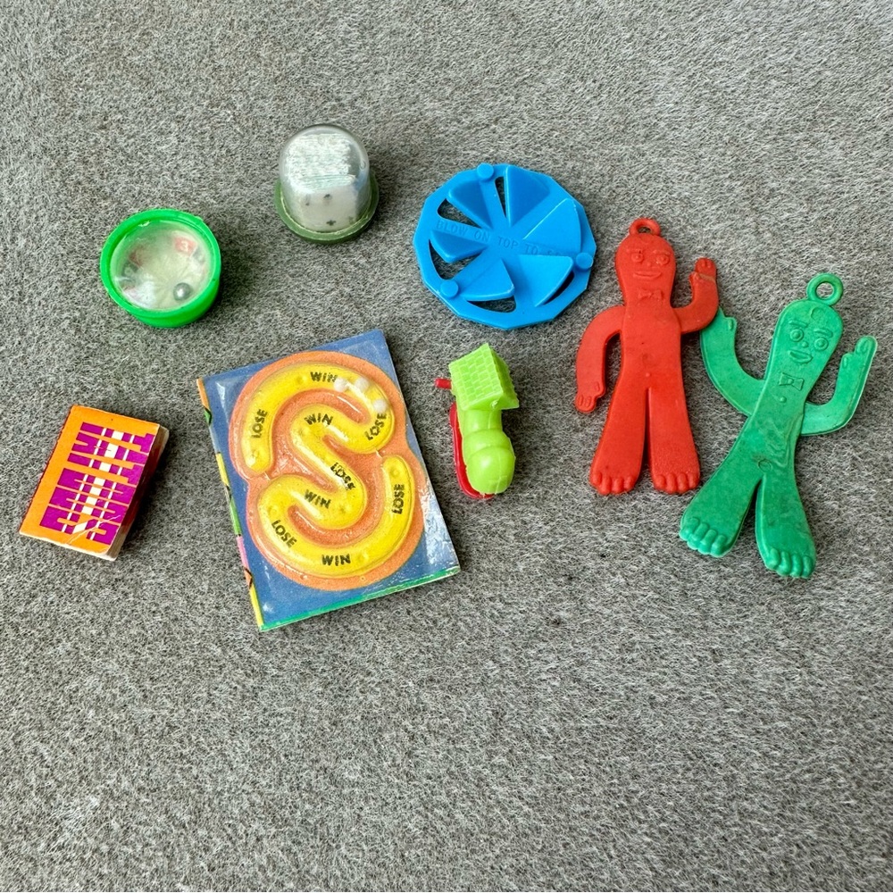 Vintage Miniature Cracker Jack Toys - Lot of 8 - (Mazes, Gumby, Cards, Tattoos)